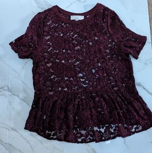 Loft burgundy lace peplum top
